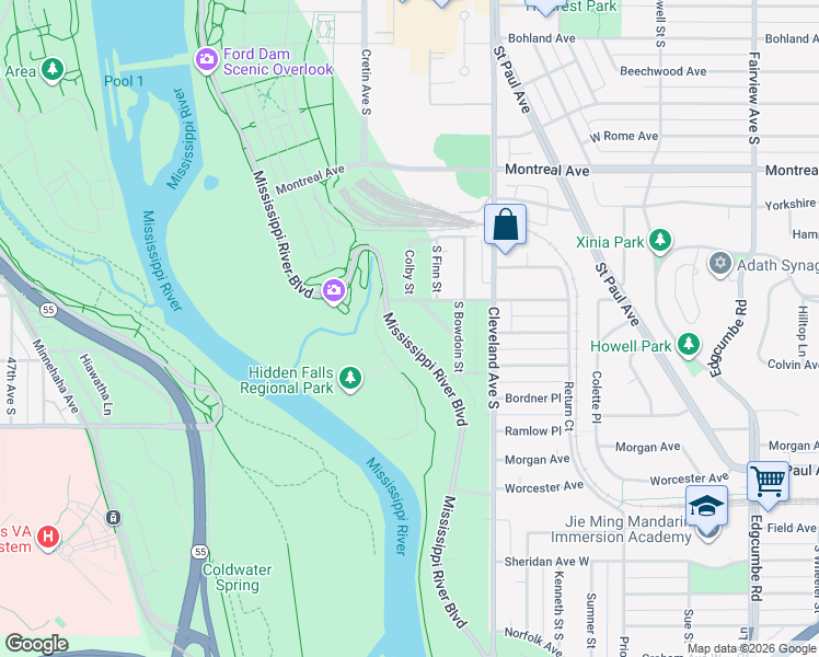 map of restaurants, bars, coffee shops, grocery stores, and more near 1331 Colby Avenue in Saint Paul