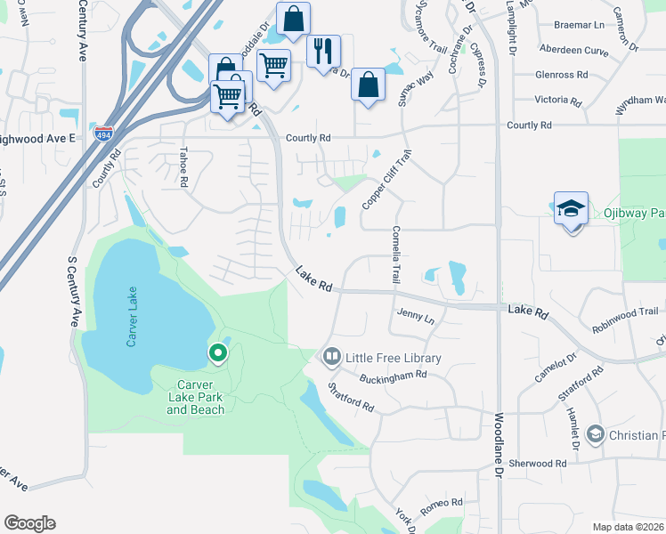 map of restaurants, bars, coffee shops, grocery stores, and more near 2860 Jordan Drive in Woodbury