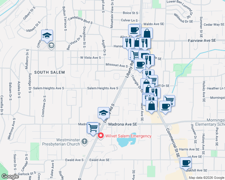 map of restaurants, bars, coffee shops, grocery stores, and more near 196 Salem Heights Avenue South in Salem