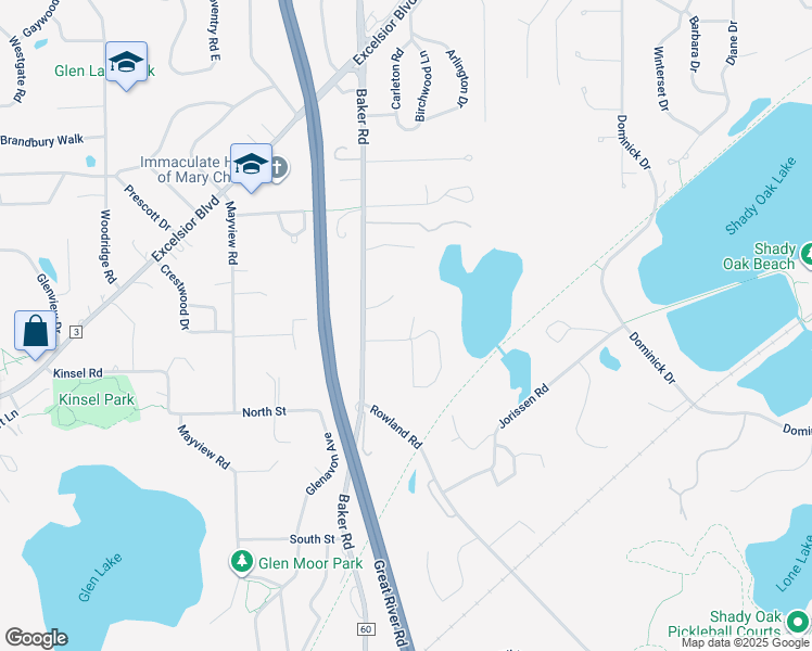 map of restaurants, bars, coffee shops, grocery stores, and more near 5235 Minnetoga Terrace in Hopkins