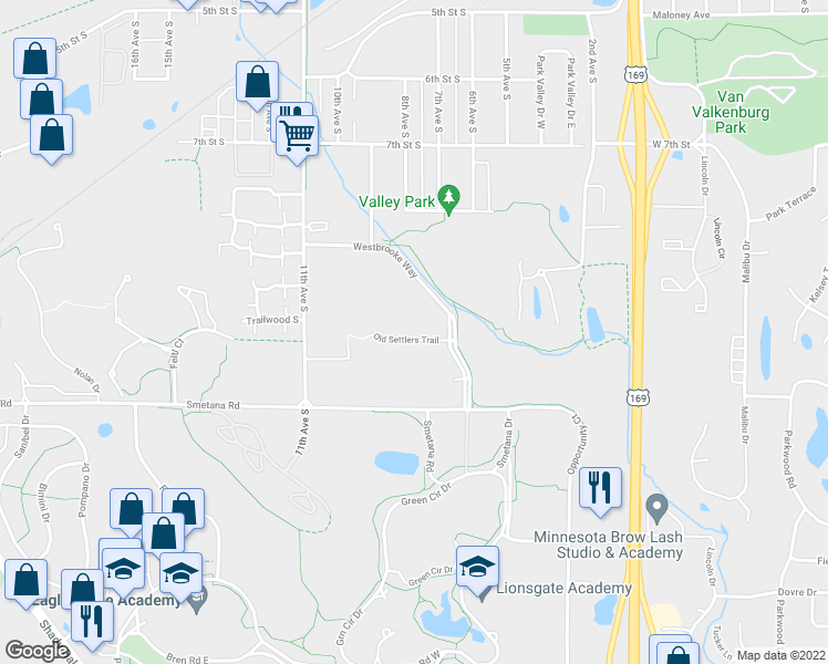 map of restaurants, bars, coffee shops, grocery stores, and more near 952 Westbrooke Way in Hopkins