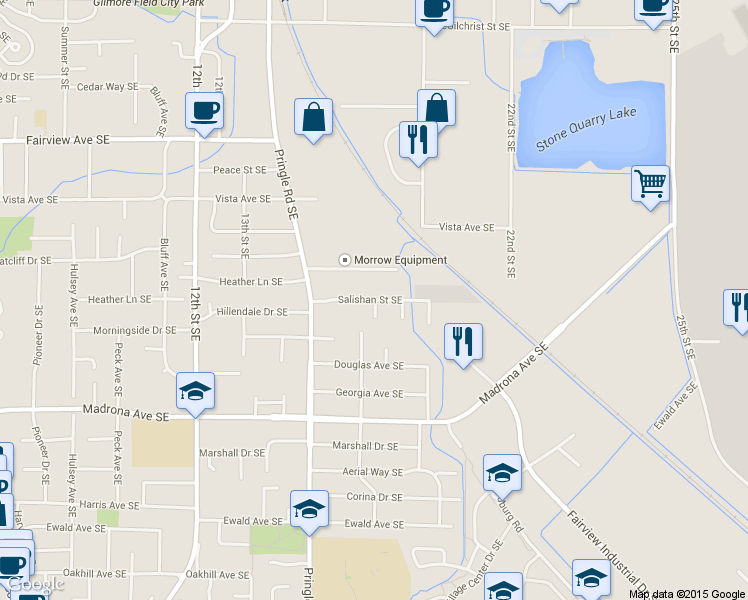 map of restaurants, bars, coffee shops, grocery stores, and more near 1611 Salishan Street Southeast in Salem