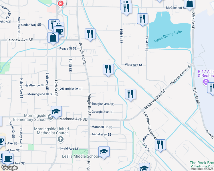 map of restaurants, bars, coffee shops, grocery stores, and more near 1549 Salishan Street Southeast in Salem