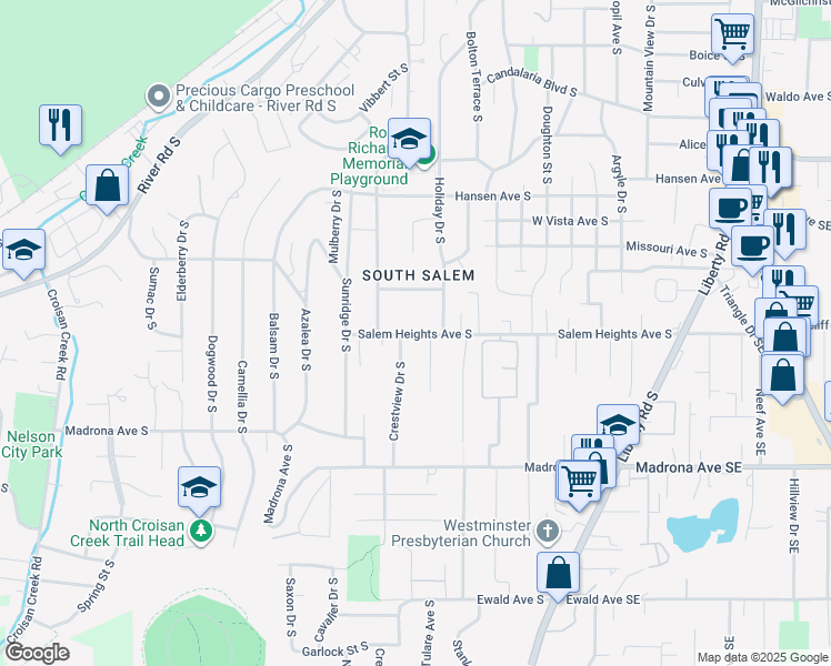 map of restaurants, bars, coffee shops, grocery stores, and more near 865 Salem Heights Avenue South in Salem
