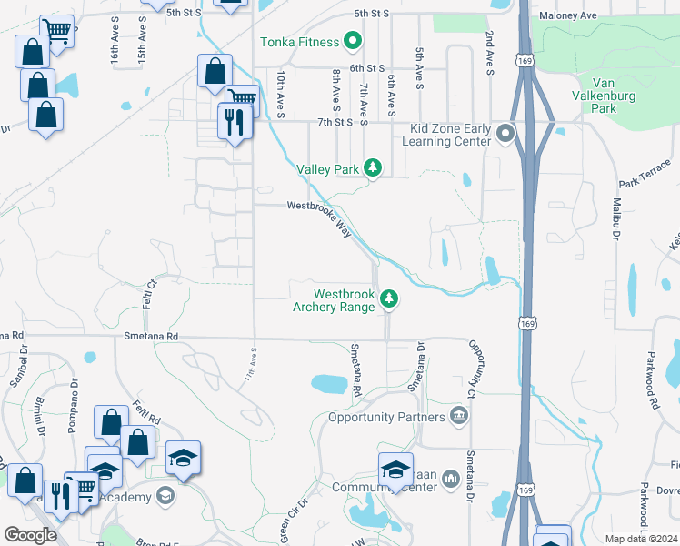 map of restaurants, bars, coffee shops, grocery stores, and more near 952 Westbrooke Way in Hopkins
