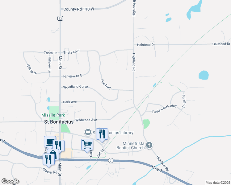 map of restaurants, bars, coffee shops, grocery stores, and more near 3864 Fox Trail in Saint Bonifacius