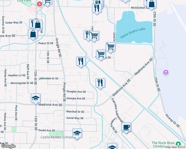 map of restaurants, bars, coffee shops, grocery stores, and more near 1785 Salishan Street Southeast in Salem