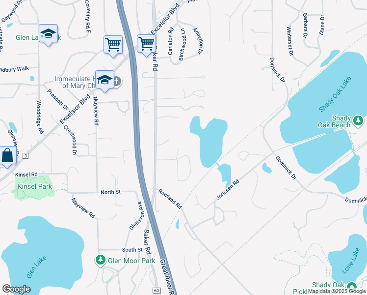 map of restaurants, bars, coffee shops, grocery stores, and more near 5235 Minnetoga Terrace in Hopkins