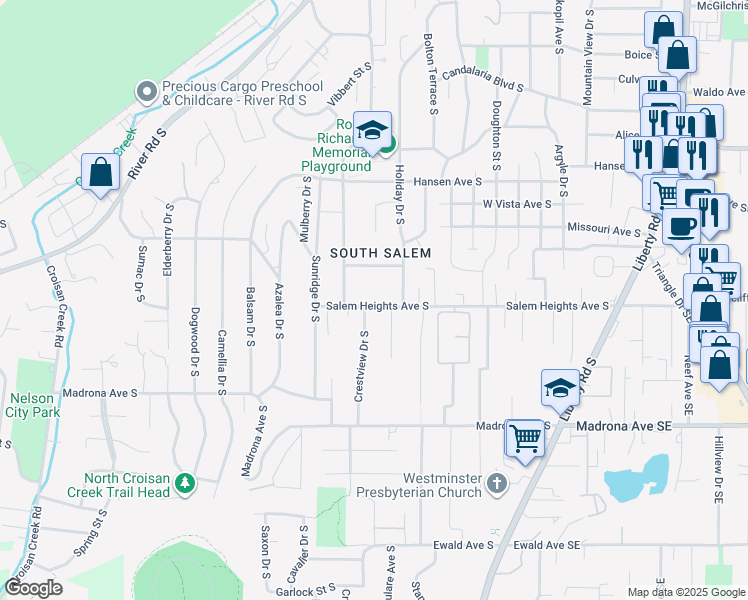 map of restaurants, bars, coffee shops, grocery stores, and more near 865 Salem Heights Avenue South in Salem