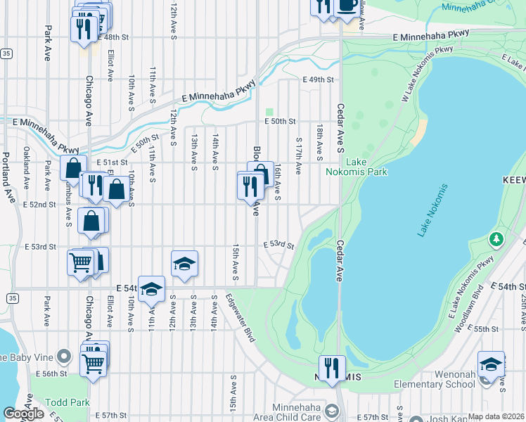map of restaurants, bars, coffee shops, grocery stores, and more near in Minneapolis