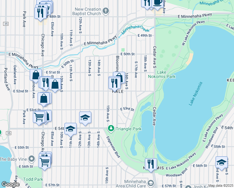 map of restaurants, bars, coffee shops, grocery stores, and more near in Minneapolis