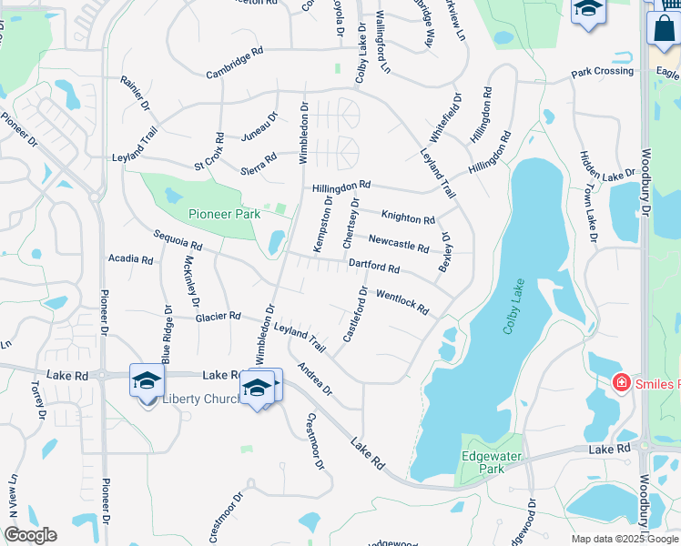 map of restaurants, bars, coffee shops, grocery stores, and more near 9265 Dartford Road in Woodbury