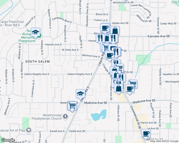 map of restaurants, bars, coffee shops, grocery stores, and more near 131-169 Salem Heights Avenue South in Salem