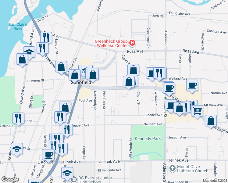 map of restaurants, bars, coffee shops, grocery stores, and more near 1907 Schofield Avenue in Weston