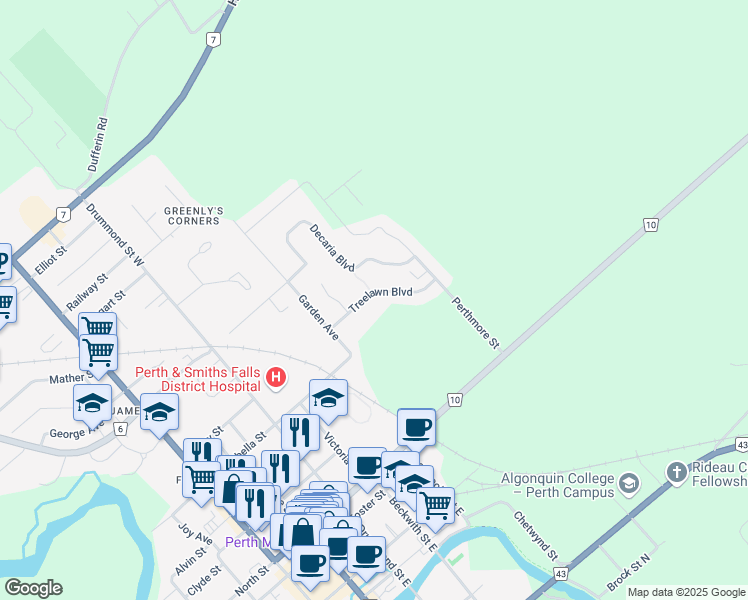 map of restaurants, bars, coffee shops, grocery stores, and more near 22 Treelawn Boulevard in Perth