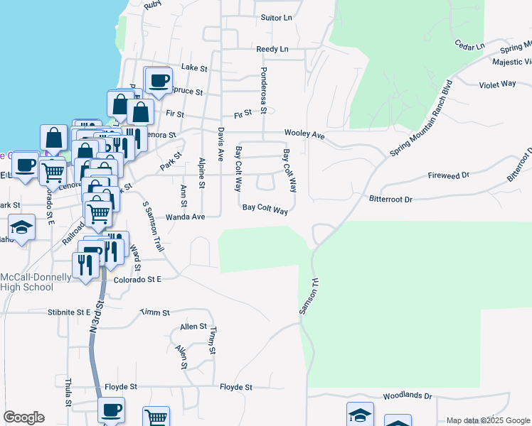 map of restaurants, bars, coffee shops, grocery stores, and more near 710 Broken Rein Road in McCall