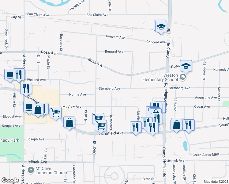 map of restaurants, bars, coffee shops, grocery stores, and more near 3503 Sternberg Avenue in Weston