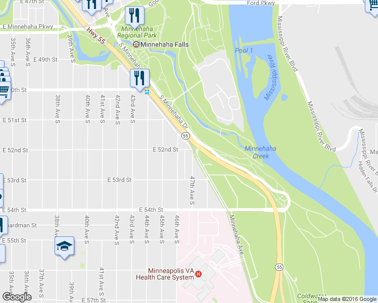 map of restaurants, bars, coffee shops, grocery stores, and more near 5219 46th Avenue South in Minneapolis