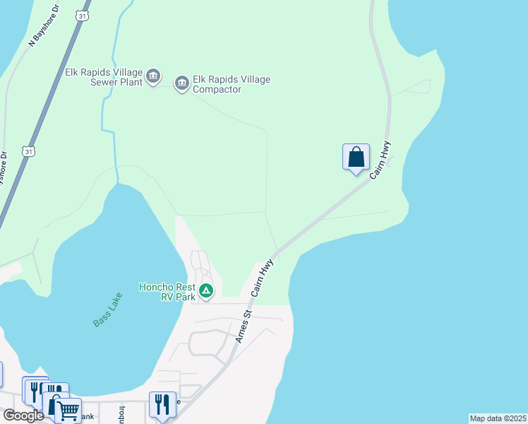 map of restaurants, bars, coffee shops, grocery stores, and more near 8745 Partridge Trail in Elk Rapids