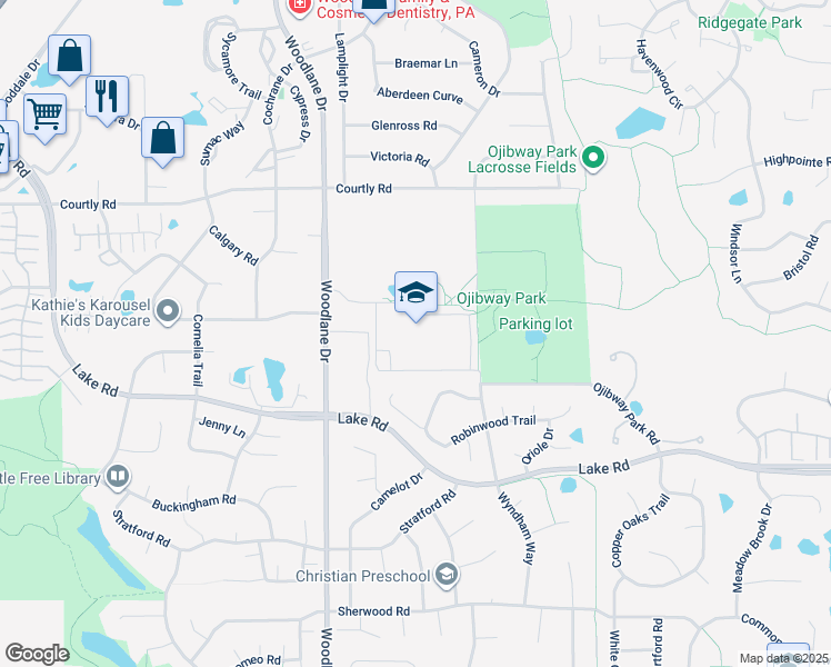 map of restaurants, bars, coffee shops, grocery stores, and more near 2665 Woodlane Drive in Woodbury