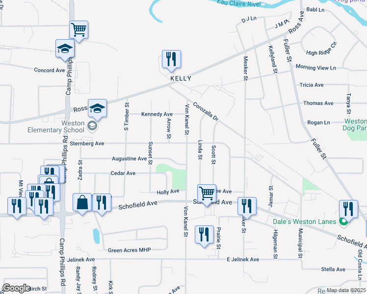 map of restaurants, bars, coffee shops, grocery stores, and more near 5311 Von Kanel Street in Weston