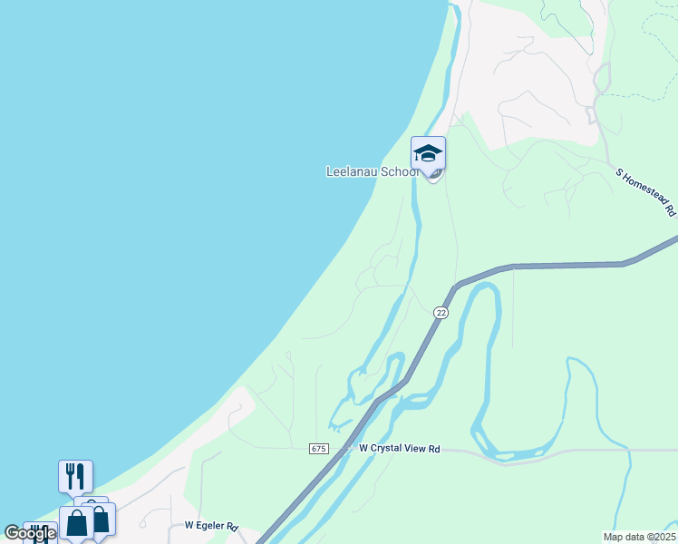 map of restaurants, bars, coffee shops, grocery stores, and more near 2 South Beachcomber Drive in Glen Arbor