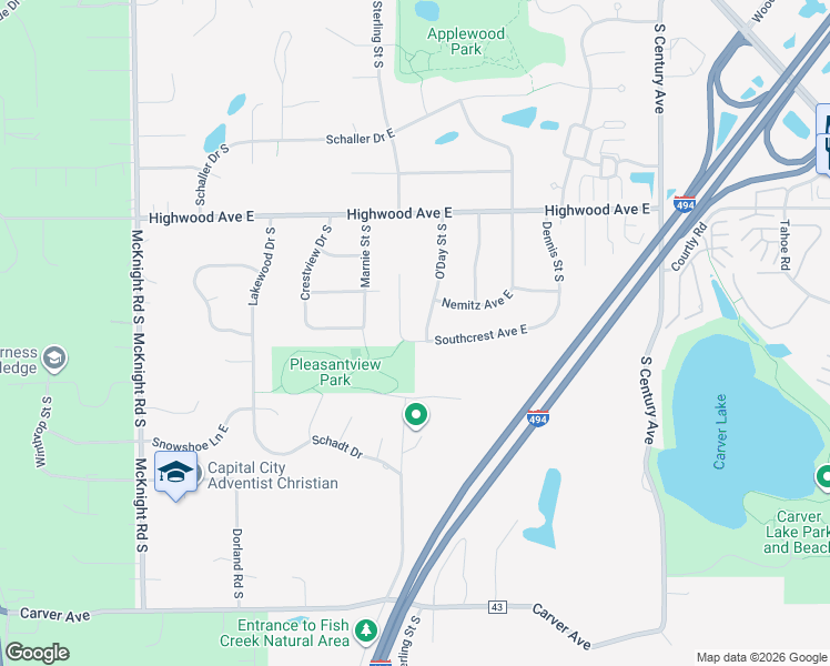 map of restaurants, bars, coffee shops, grocery stores, and more near 2508 Southcrest Avenue East in Maplewood