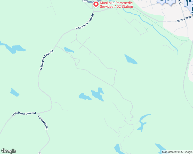 map of restaurants, bars, coffee shops, grocery stores, and more near Carrick Trail in Gravenhurst