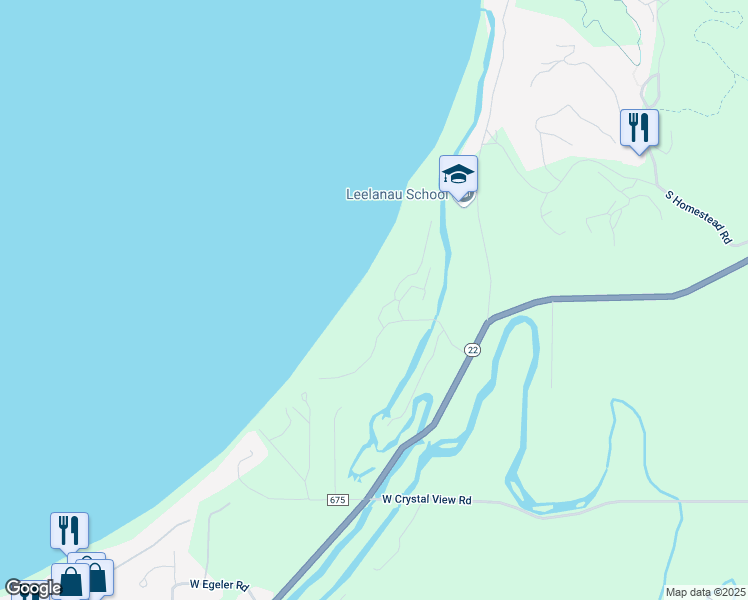 map of restaurants, bars, coffee shops, grocery stores, and more near 2 South Beachcomber Drive in Glen Arbor