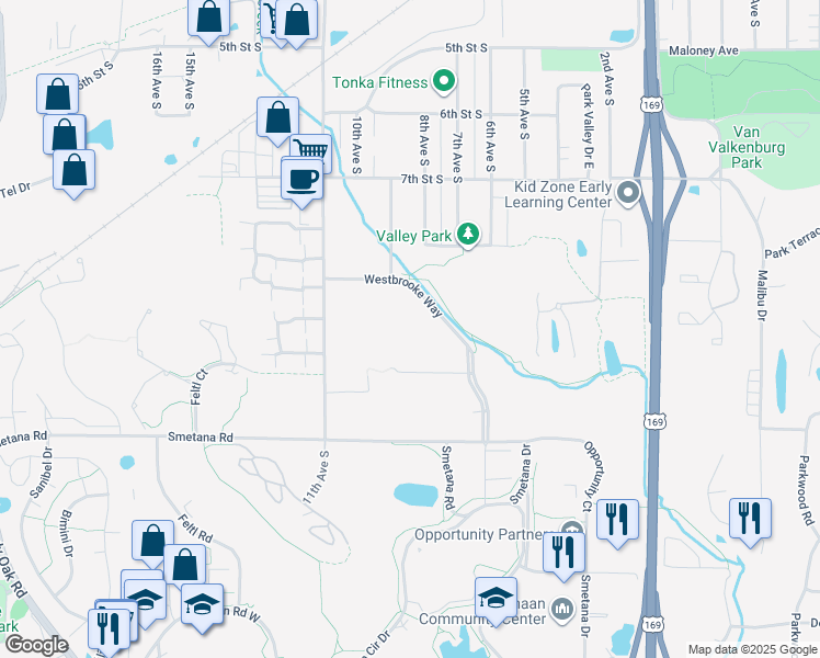 map of restaurants, bars, coffee shops, grocery stores, and more near 922 Westbrooke Way in Hopkins