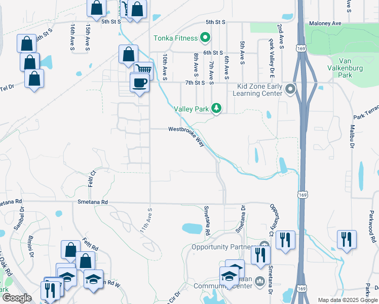 map of restaurants, bars, coffee shops, grocery stores, and more near 922 Westbrooke Way in Hopkins