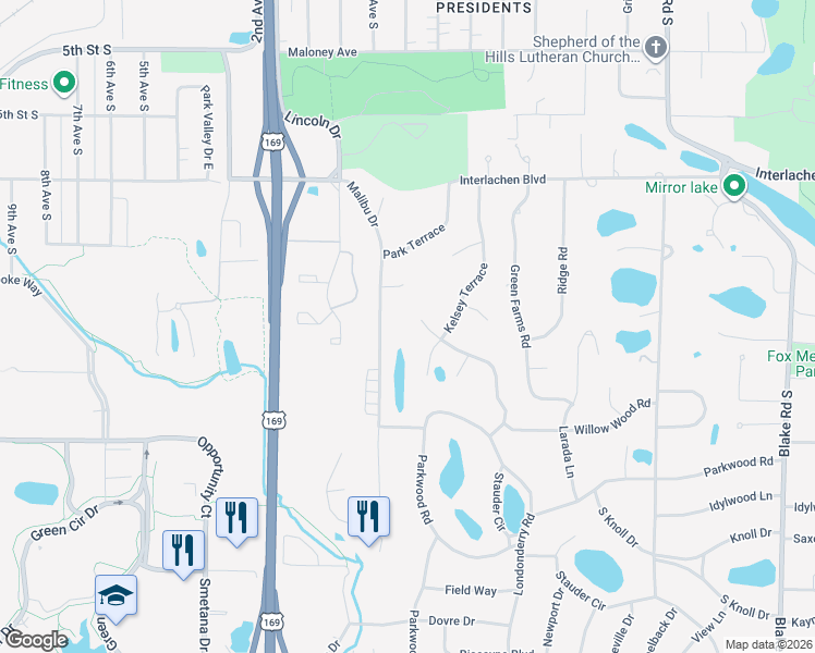 map of restaurants, bars, coffee shops, grocery stores, and more near 6741 Chalice Court in Minneapolis