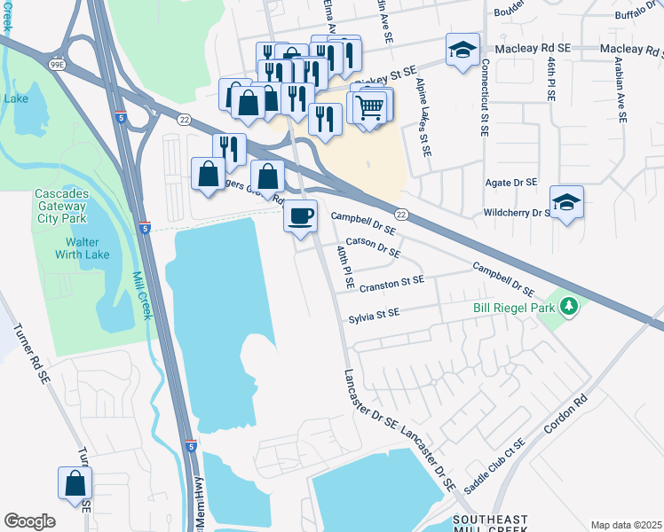 map of restaurants, bars, coffee shops, grocery stores, and more near 4010 Carson Drive Southeast in Salem