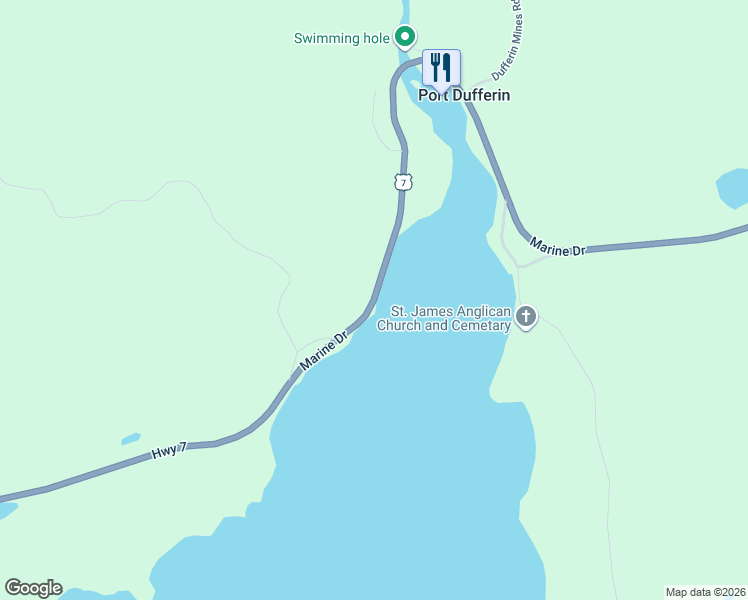 map of restaurants, bars, coffee shops, grocery stores, and more near Highway 7 in Port Dufferin