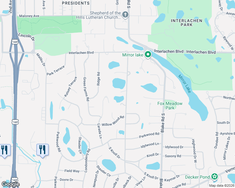 map of restaurants, bars, coffee shops, grocery stores, and more near 5152 Schaefer Road in Minneapolis