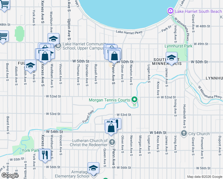 map of restaurants, bars, coffee shops, grocery stores, and more near 5116 County Road 32 in Minneapolis
