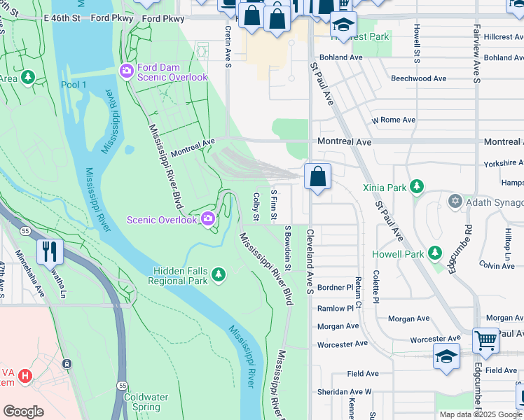 map of restaurants, bars, coffee shops, grocery stores, and more near 1038 Colby Street in Saint Paul