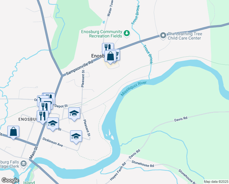 map of restaurants, bars, coffee shops, grocery stores, and more near 599 Missisquoi Street in Enosburg