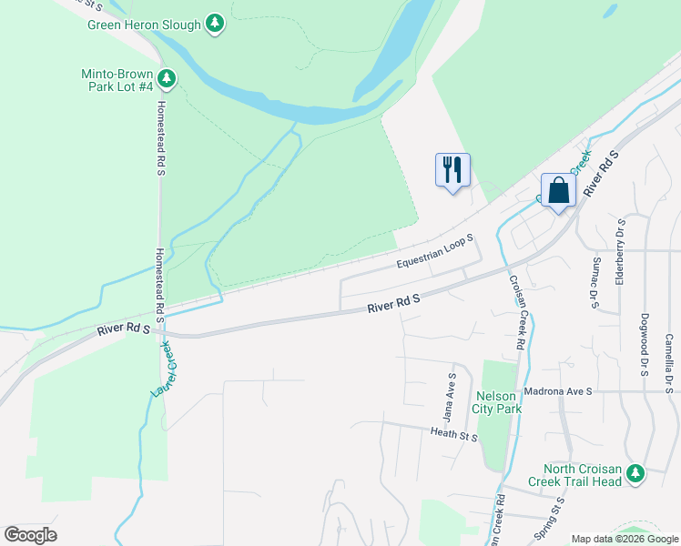 map of restaurants, bars, coffee shops, grocery stores, and more near 2557 Equestrian Loop South in Salem