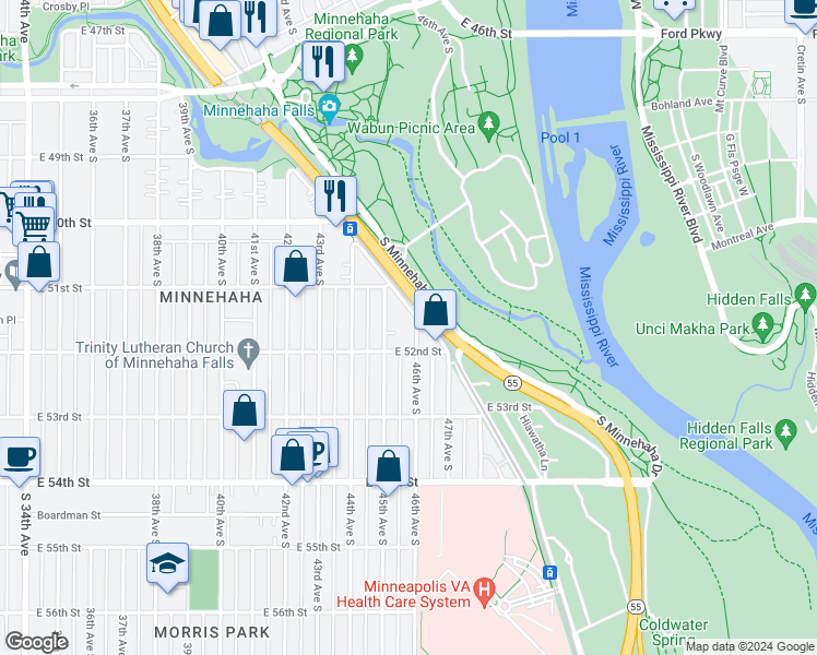 map of restaurants, bars, coffee shops, grocery stores, and more near 5123 45th Avenue South in Minneapolis