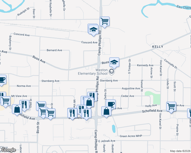 map of restaurants, bars, coffee shops, grocery stores, and more near 5116 Camp Phillips Road in Weston
