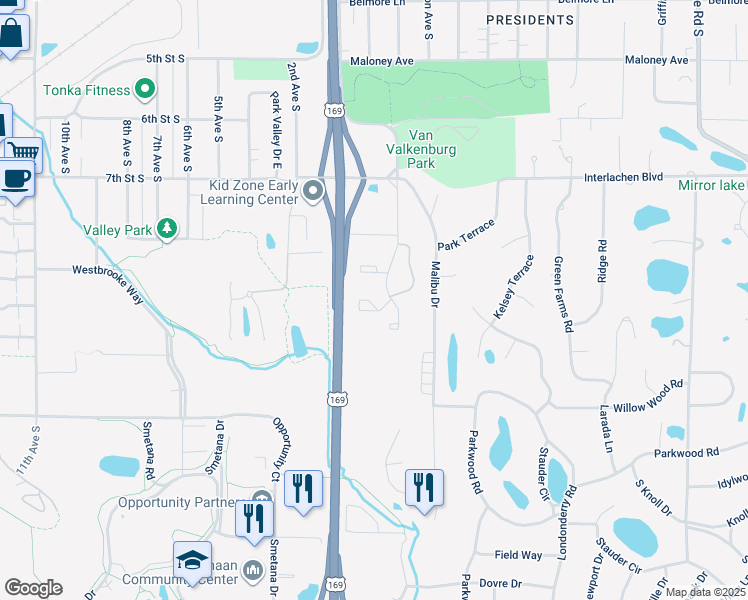 map of restaurants, bars, coffee shops, grocery stores, and more near 5200 Lincoln Drive in Edina