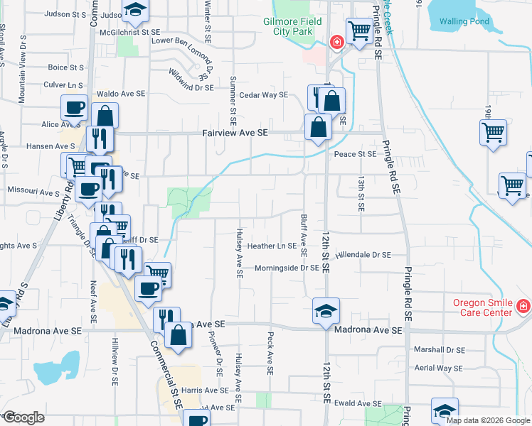 map of restaurants, bars, coffee shops, grocery stores, and more near 979 Ratcliff Drive Southeast in Salem