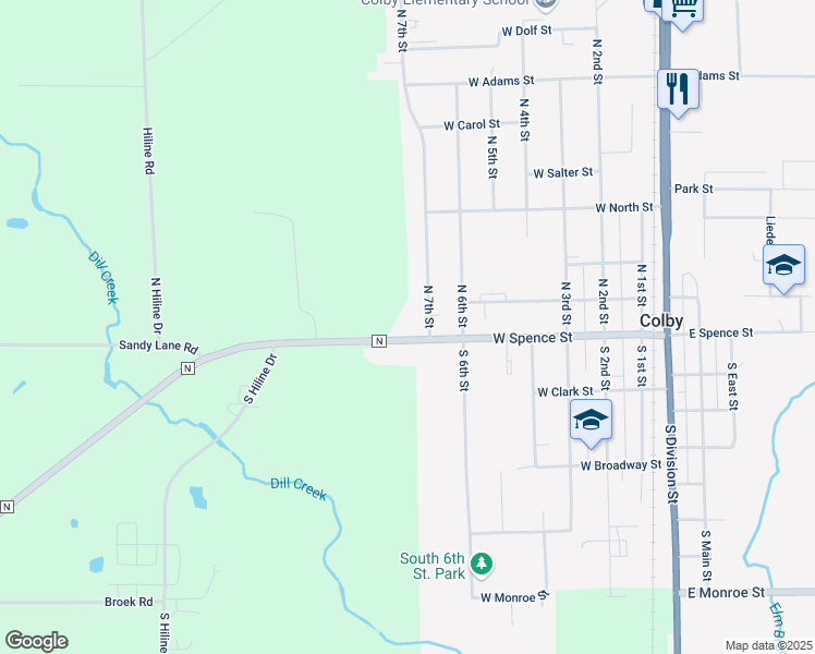 map of restaurants, bars, coffee shops, grocery stores, and more near 802 West Spence Street in Colby