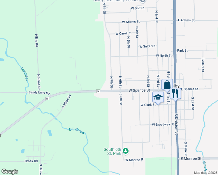 map of restaurants, bars, coffee shops, grocery stores, and more near 802 West Spence Street in Colby