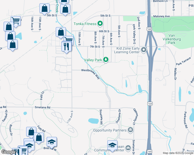 map of restaurants, bars, coffee shops, grocery stores, and more near 938 Westbrooke Way in Hopkins