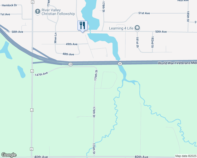 map of restaurants, bars, coffee shops, grocery stores, and more near 18179 45th Avenue in Chippewa Falls