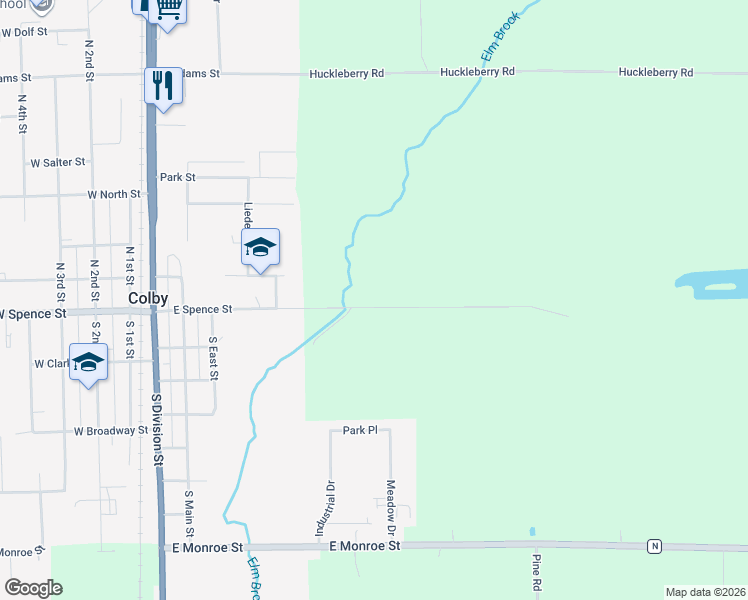 map of restaurants, bars, coffee shops, grocery stores, and more near 100842 East Spence Street in Colby