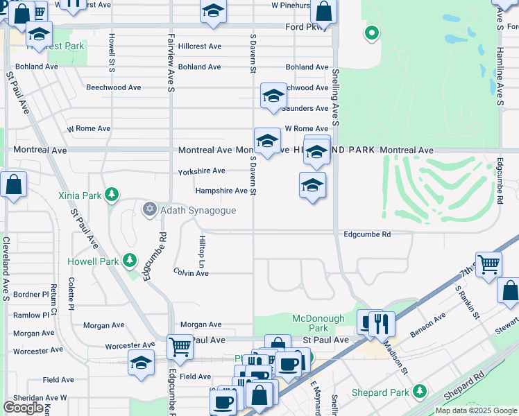 map of restaurants, bars, coffee shops, grocery stores, and more near 1036 South Davern Street in Saint Paul