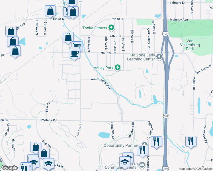 map of restaurants, bars, coffee shops, grocery stores, and more near 922 Westbrooke Way in Hopkins